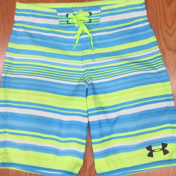 UNDER ARMOUR HEATGEAR UNLINED SWIM SHORTS STRIPED Sz 28 - Picture 1 of 4